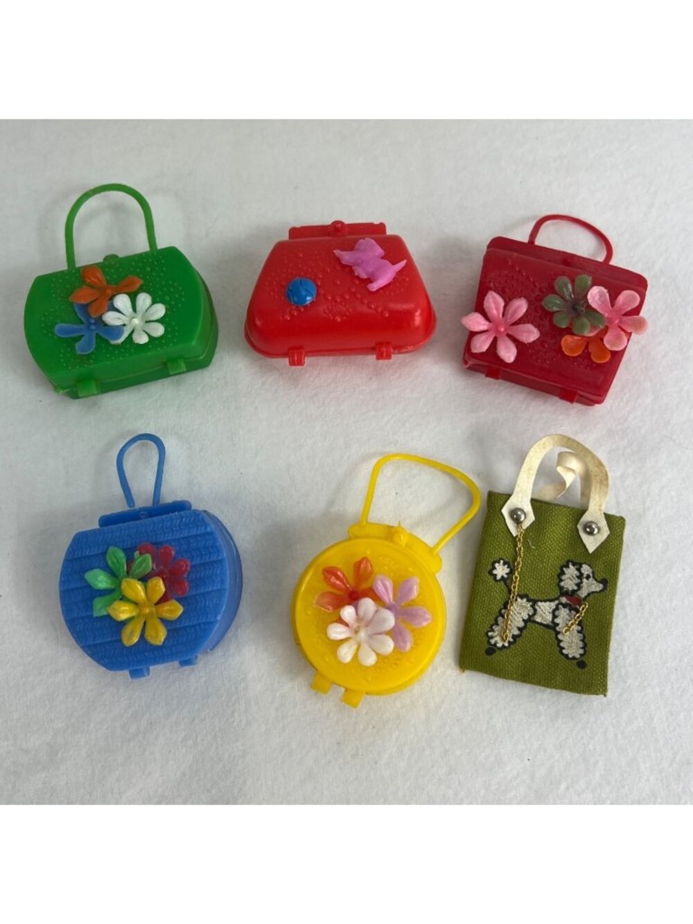 VTG 6 Flower Power Clone Handbags Barbie Doll Poodle Parade Purse Green Tote